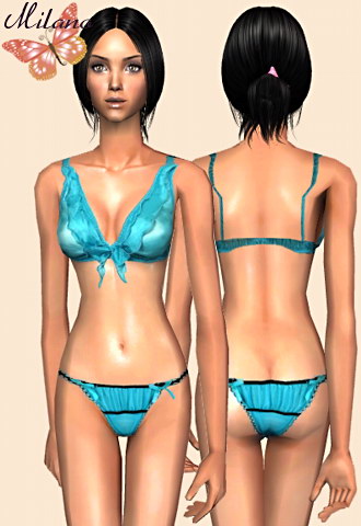 satin and veil  blue bra and blue g string