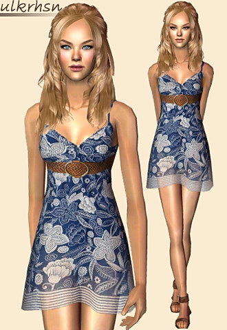 Ethnic chiffon mini dress with brown detailed belt and flat sandals.