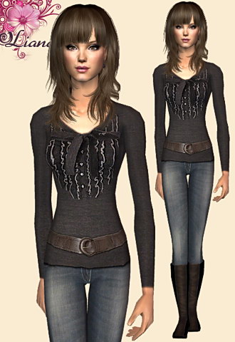 Belted linen sweater with denim pants and platform boots 