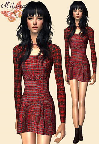 Pleated red dress with ankle boots