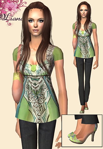 Babydoll blouse with black denim pants and Mary-Jane shoes.