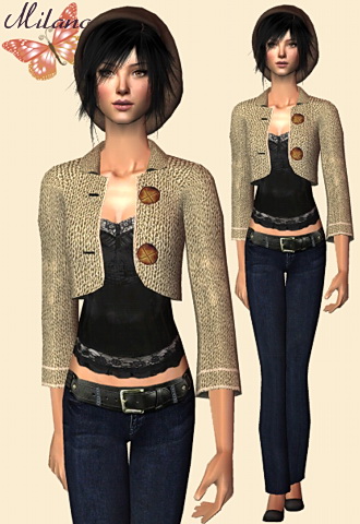 beige sweater with low cut jeans, leather belt and high heels 