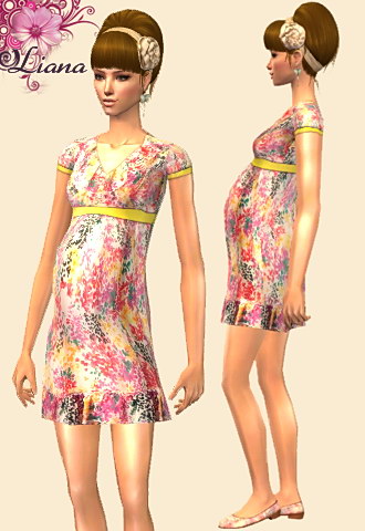 maternity dress - print dress with yellow ribbon