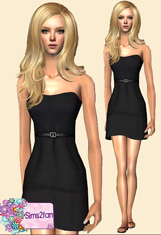 Mini black dress featuring skinny faux leather belt