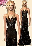 Halter black maxi dress styled with jewels and beads.
