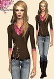 Sweater cardigan with beautiful embroidered floral designs and great worn-in look jeans featuring suede boots.