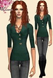 Plaid camis behind a 3 buttoned green sweater and suede boots.