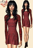 Pleated red dress with ankle boots