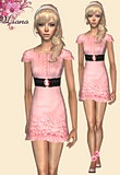 Mini ruffles belted dress featuring a stretch belt and a cameo brooch style buckle