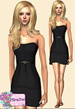 Mini black dress featuring skinny faux leather belt