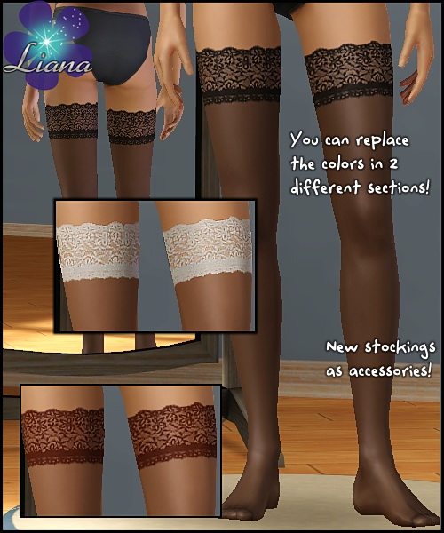 New lace stockings for your sims - you can change the colors in 2 sections! Available for teen, ya/adult, elder.