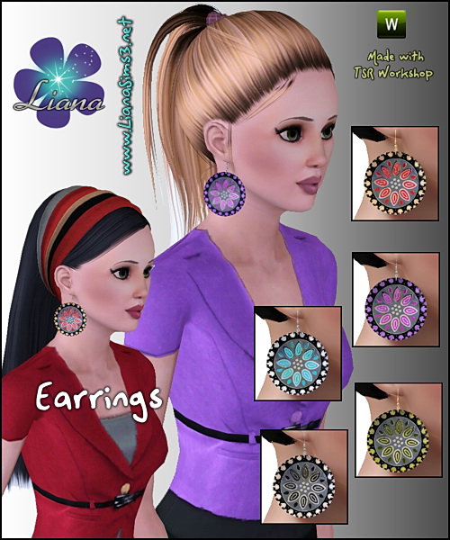 Large disk earrings - 3 recolorable areas, available for ya-a, teen and elder. Updated!!! IN PACKAGE FORMAT