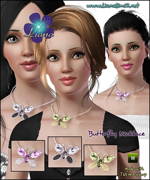 Butterfly necklace, available for teen, ya/a and elder females, recolorable, only available in package format.