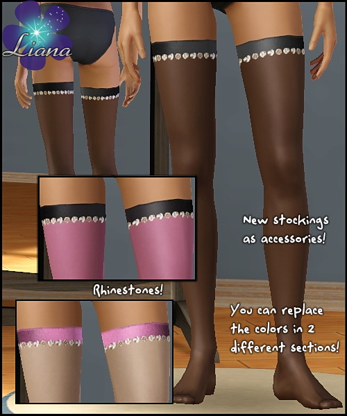 New satin and rhinestone stockings for your sims - you can change the colors in 2 sections! Available for teen, ya/adult, elder.