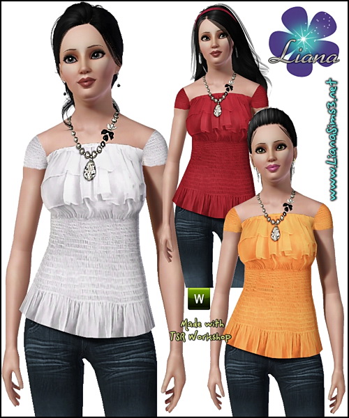 A sweet and feminine top featuring a black and white fashion necklace.