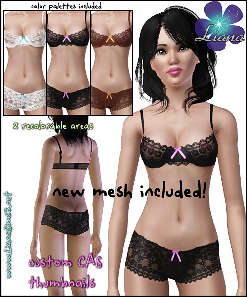 A fresh, sweetly feminine look for your sims with this classical lace contour set! UPDATED!!! - Please delete the older version named LianaSims3_040809_LaceSleepwearSet.package