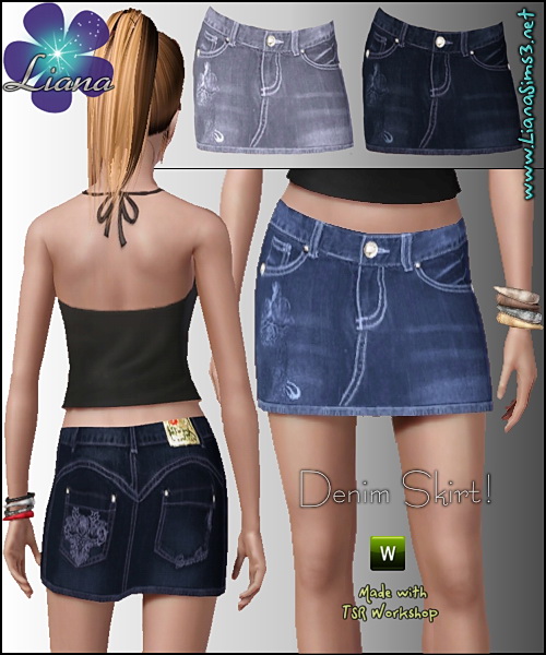 Denim mini skirt in 3 color variations, recolorable!