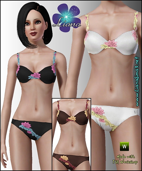 Sultry and feminine undies set featuring floral embroidery! Recolorable