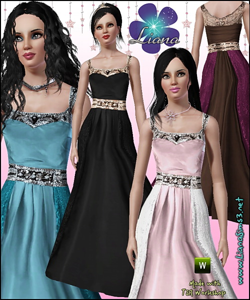 Princess formal dress in 4 color palettes, recolorable