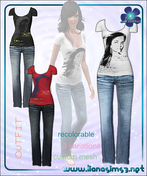 Casual outfit - t-shirt and jeans, recolorable
