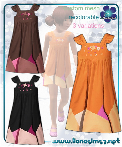 Embroidered flowers dress for girls, recolorable