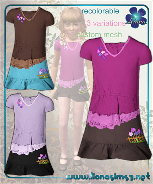 Outfit for girls - ruffled hem top and mini skirt, recolorable