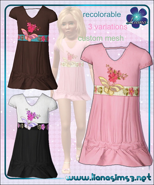 Garden Dream - dress for girls decorated with flowers and butterflies, recolorable