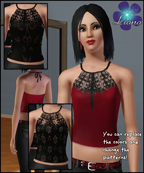Halter top with lace (as stencil) - you can change the color and the pattern for the top. Available for everyday and formal.
