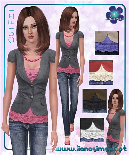 Jeans and short sleeve twill jacket outfit, recolorable