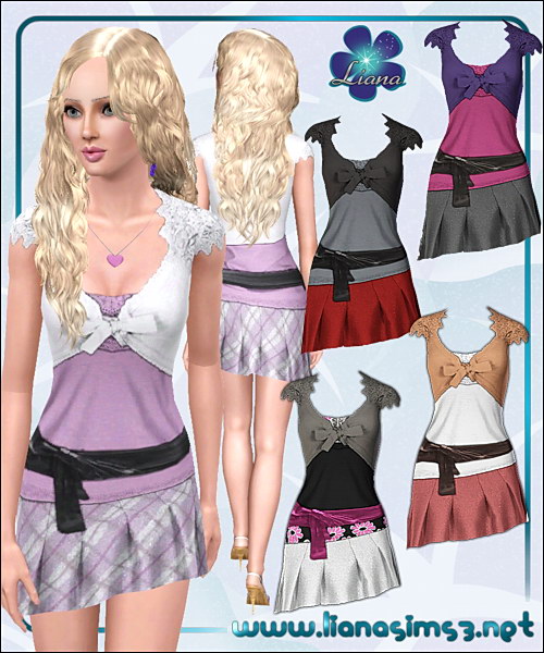Asymmetric skirt with large leather belt and crochet top, recolorable
