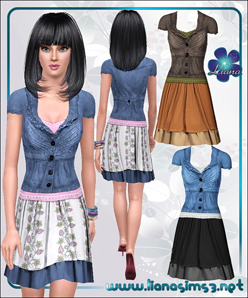 Denim jacket and double layer skirt, recolorable
