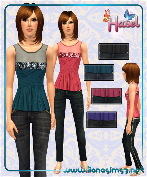 Glitter top and jeans outfit, fully recolorable