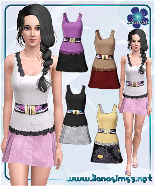 Embroidered tank top and suede skirt outfit featuring a fashion wide belt, recolorable