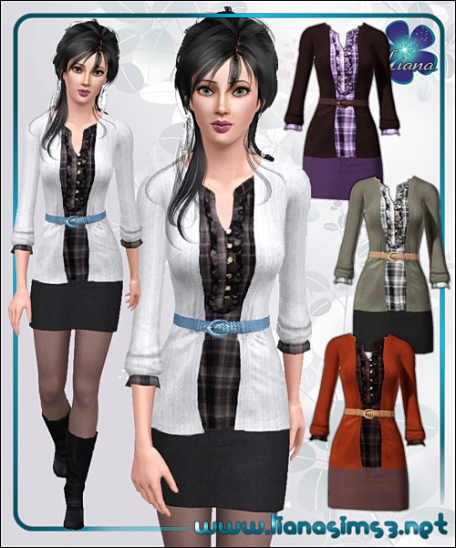 Checker print shirt and mini skirt outfit featuring a cropped cardigan, recolorable