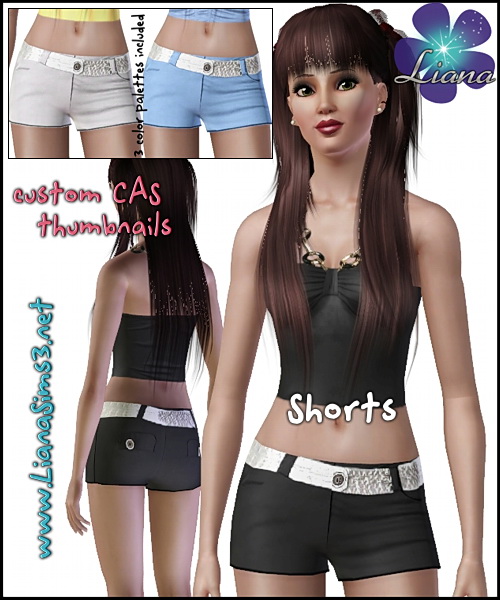 Shorts with fashion silver belt, 3 color variations and a new mesh included in the pack. Made with TSR Workshop.