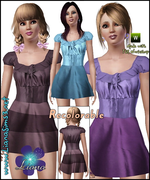 Mini satin dress with puffed sleeves, 3 colors included, new bump and mesh included, recolorable.