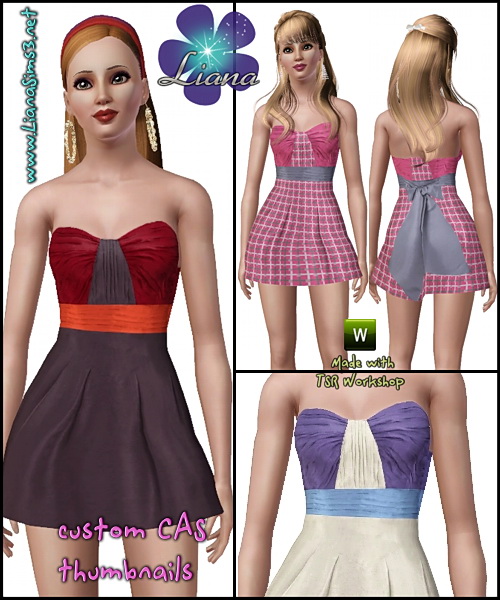 Paint the town any color you want in this sweet fashionable dress, 3 recolorable areas, 3 color variations included, new mesh, made with TSR Workshop!