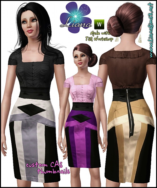 Color block pencil satin dress featuring a simple buttoned shirt! 3 color variations, custom mesh included.