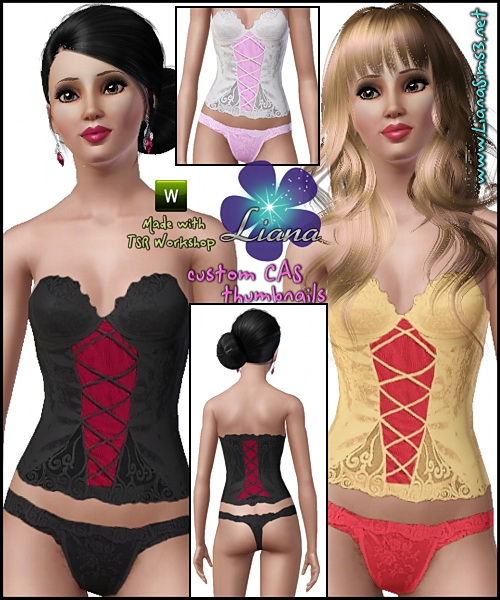 Corset lingerie, 3 color variations included, recolorable.