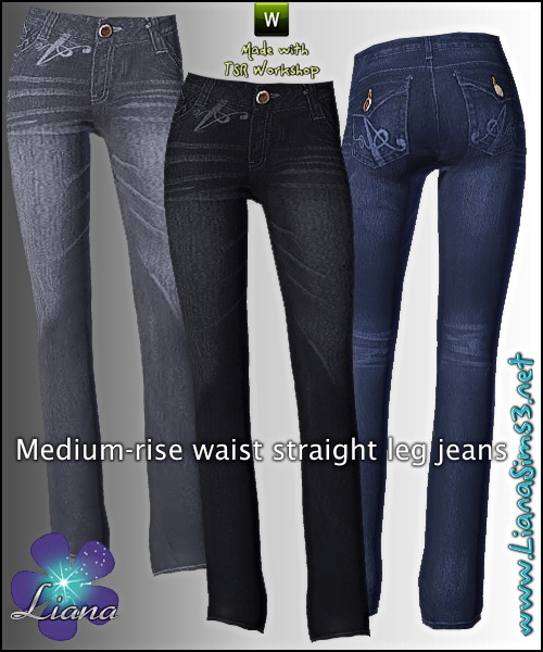 Medium rise waist straight leg jeans, recolorable, 3 color variations included!