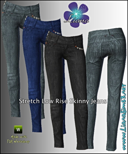 Stretch low rise skinny jeans, recolorable, 3 color variations included.