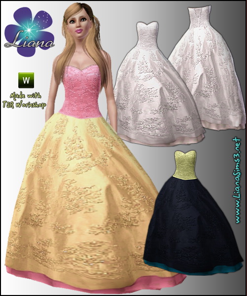 Embroidered corset ball gown - bridal version included, recolorable, 3 color variations, new custom mesh included!