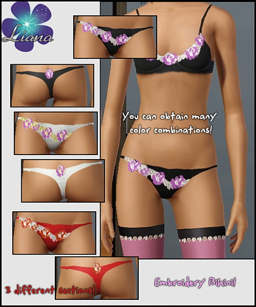Embroidered bikini with 2-color roses - you can change the colors and the patterns in 3 sections! Available in ivory.