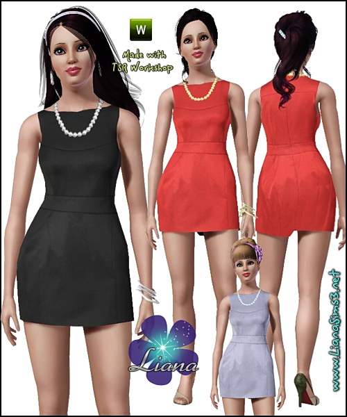 Classic tulip dress featuring pearls necklace, recolorable.
