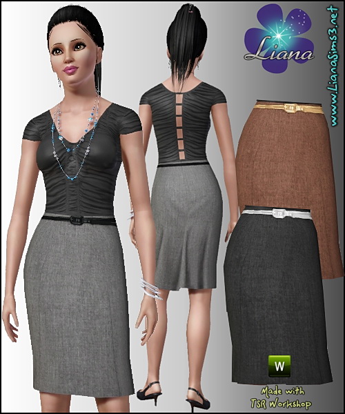 Classic pencil linen skirt with pleating detail at back featuring a skinny recolorable belt.