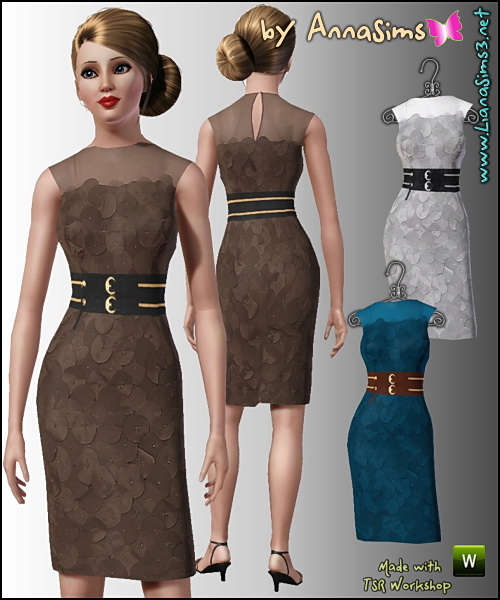 Elegant pencil dress with wide 2 colors belt. Recolorable.