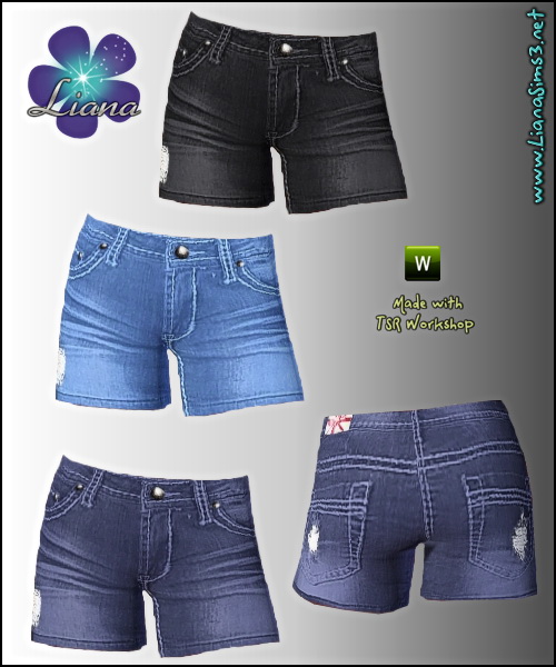 Denim shorts with 3 variations, recolorable.