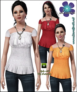 A sweet and feminine top featuring a black and white fashion necklace.