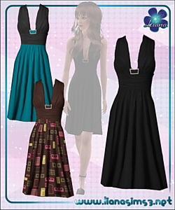Stylish knee-length dress, little black dress version included, recolorable!