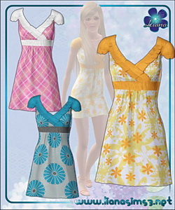Colorful spring dress in 3 variations, recolorable!